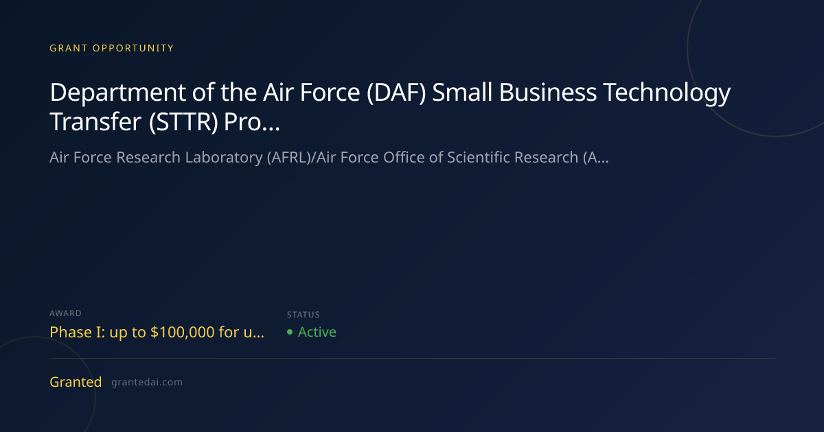 Department of the Air Force (DAF) Small Business Technology Transfer ...