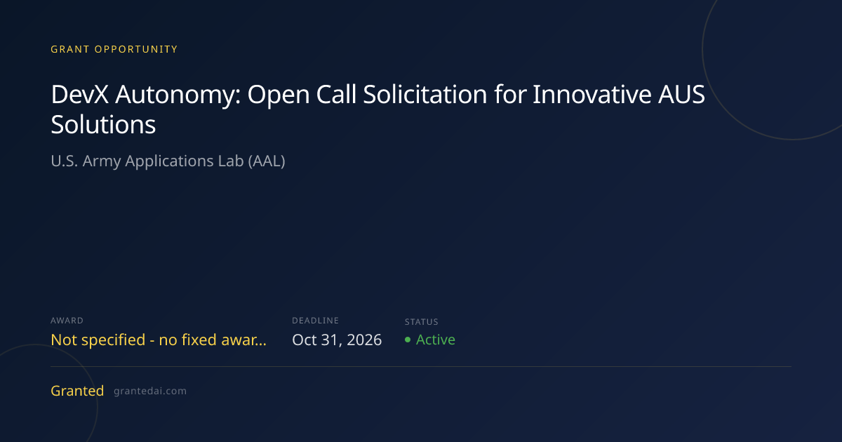 DevX Autonomy: Open Call Solicitation for Innovative AUS Solutions ...