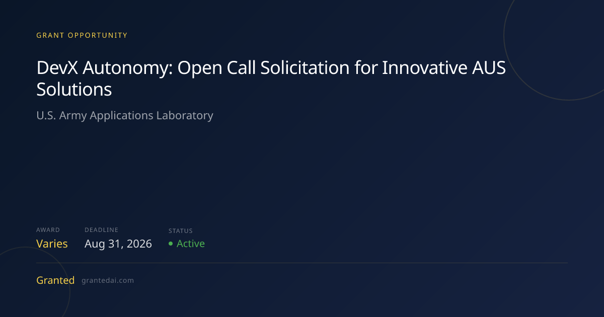 DevX Autonomy: Open Call Solicitation for Innovative AUS Solutions ...