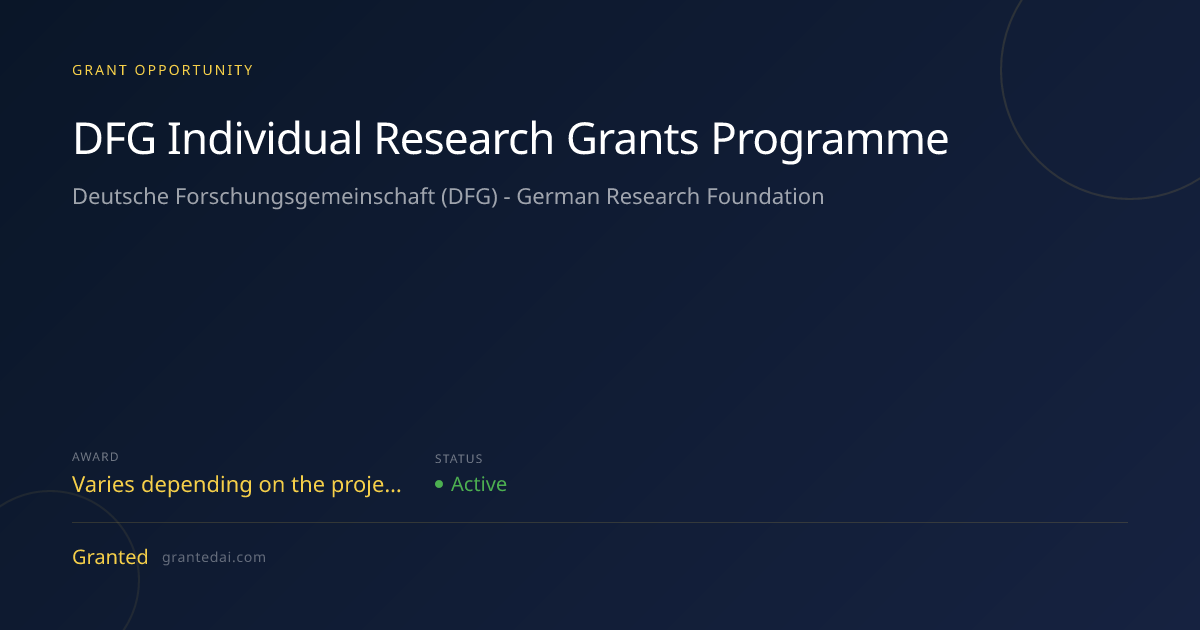 DFG Individual Research Grants Programme (2026) | Granted AI