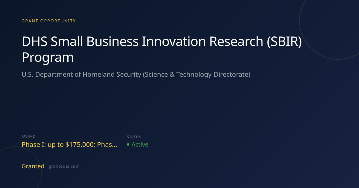 DHS Small Business Innovation Research (SBIR) Program (2026) | Granted AI