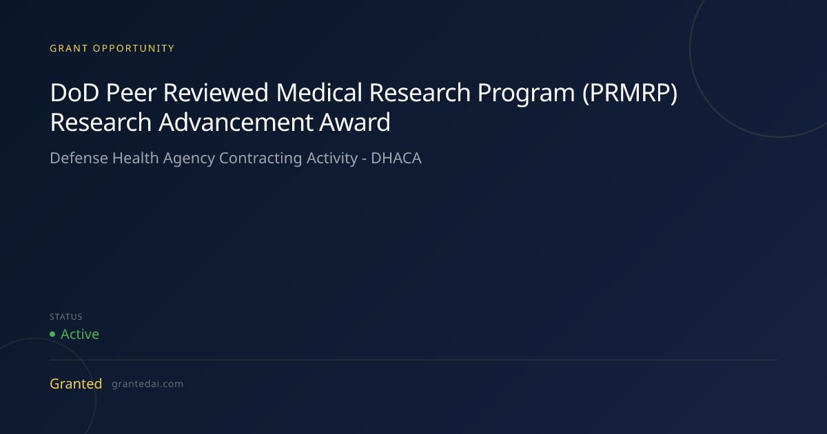 DoD Peer Reviewed Medical Research Program (PRMRP) Research Advancement ...
