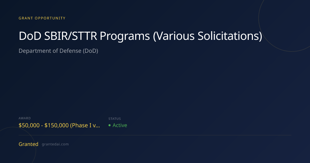 DoD SBIR/STTR Programs (Various Solicitations) (2026) | Granted AI