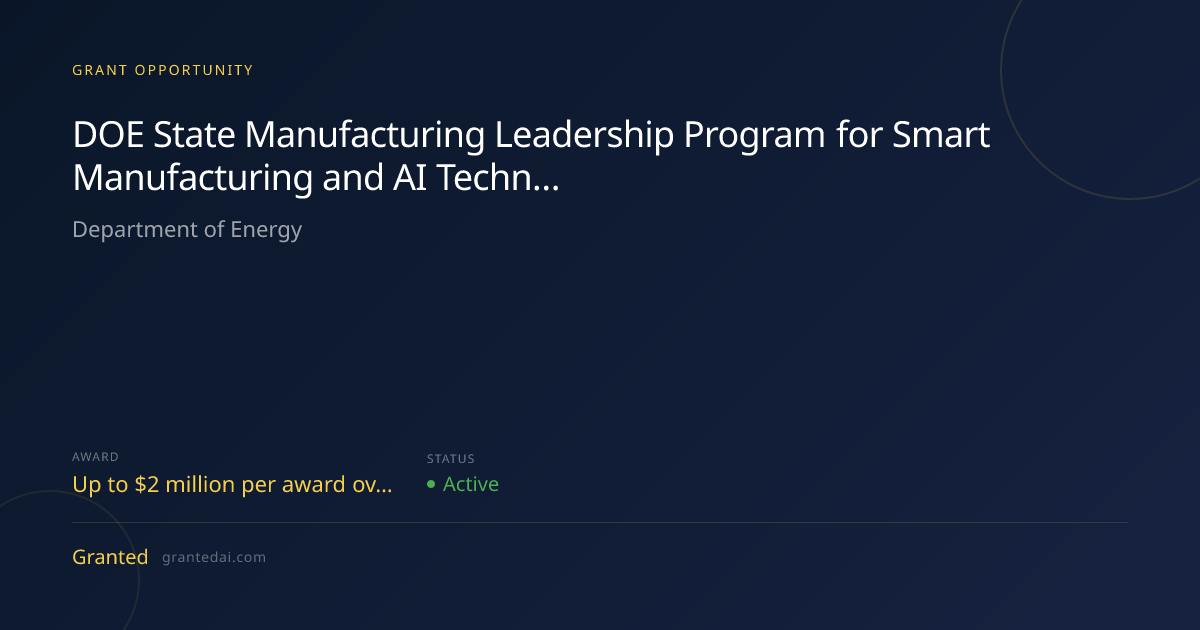 DOE State Manufacturing Leadership Program for Smart Manufacturing and ...