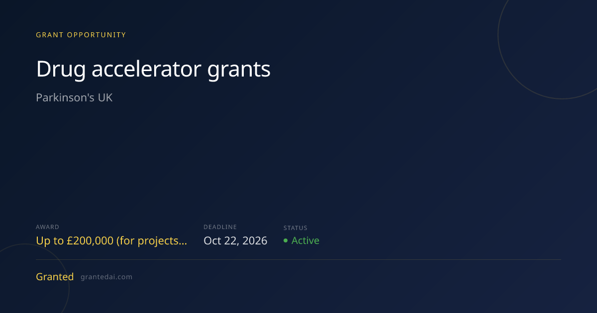 Drug accelerator grants (2026) | Granted AI