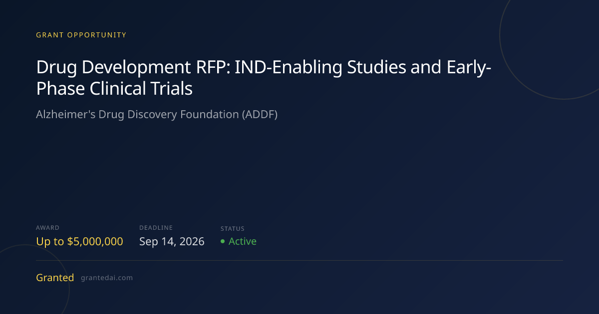 Drug Development RFP: IND-Enabling Studies and Early-Phase Clinical ...