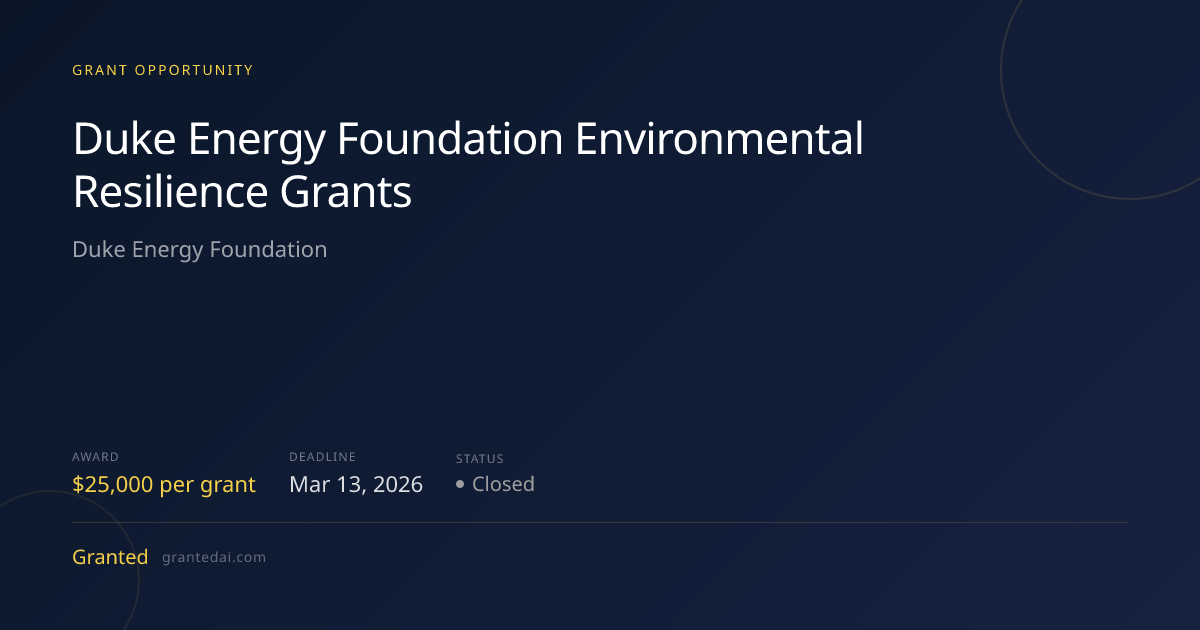 Duke Energy Foundation Environmental Resilience Grants (2026) | Granted AI