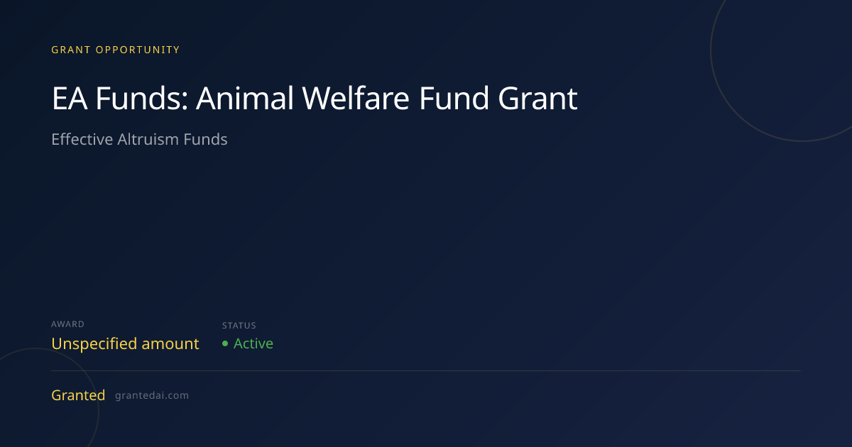EA Funds: Animal Welfare Fund Grant (2026) | Granted AI
