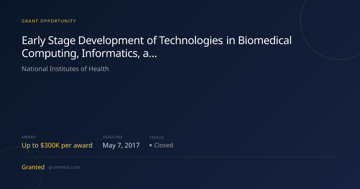 Early Stage Development of Technologies in Biomedical Computing ...