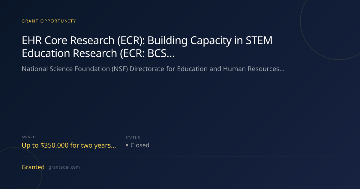 EHR Core Research (ECR): Building Capacity in STEM Education Research ...
