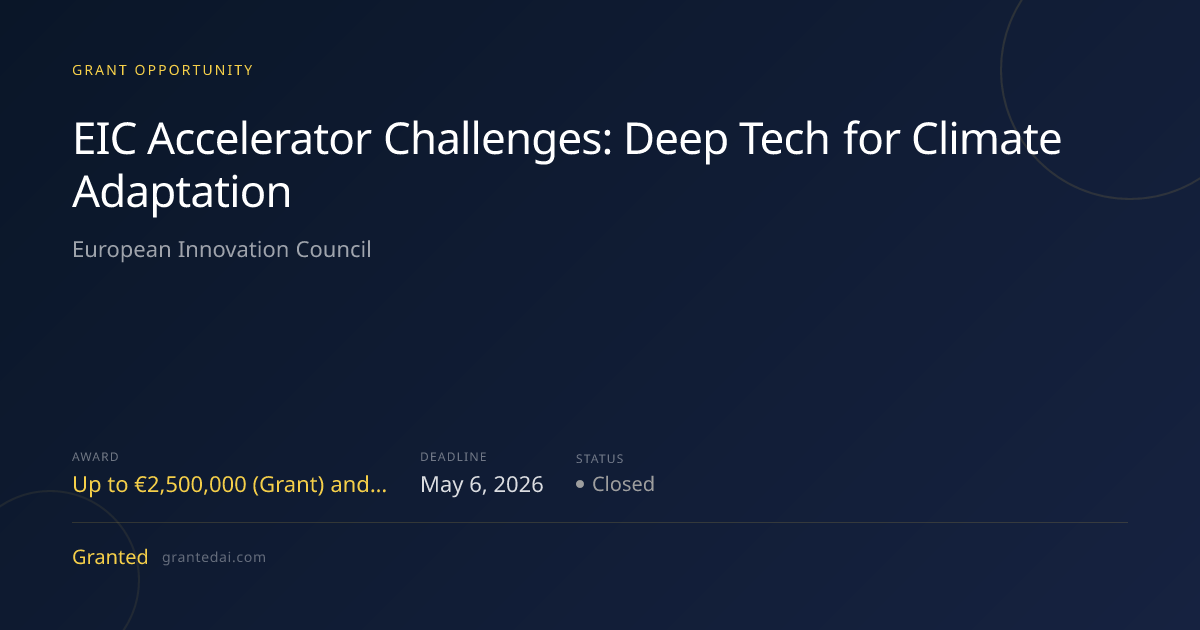 EIC Accelerator Challenges: Deep Tech for Climate Adaptation (2026 ...
