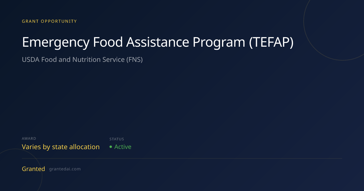 Emergency Food Assistance Program (TEFAP) (2026) | Granted AI