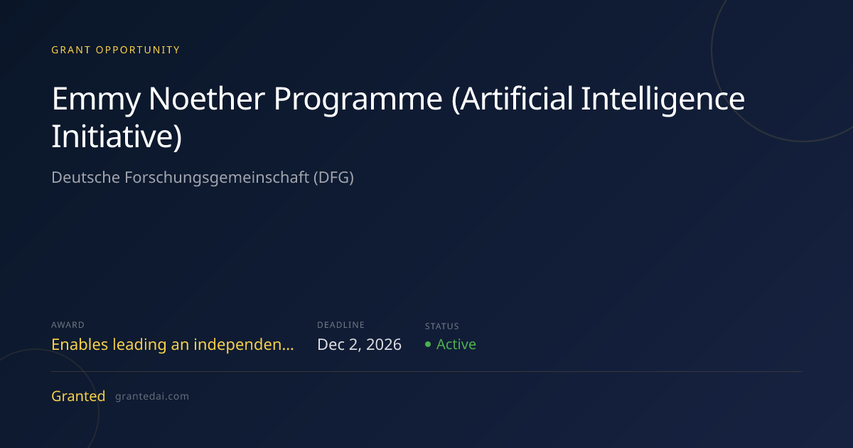 Emmy Noether Programme (Artificial Intelligence Initiative) (2026 ...