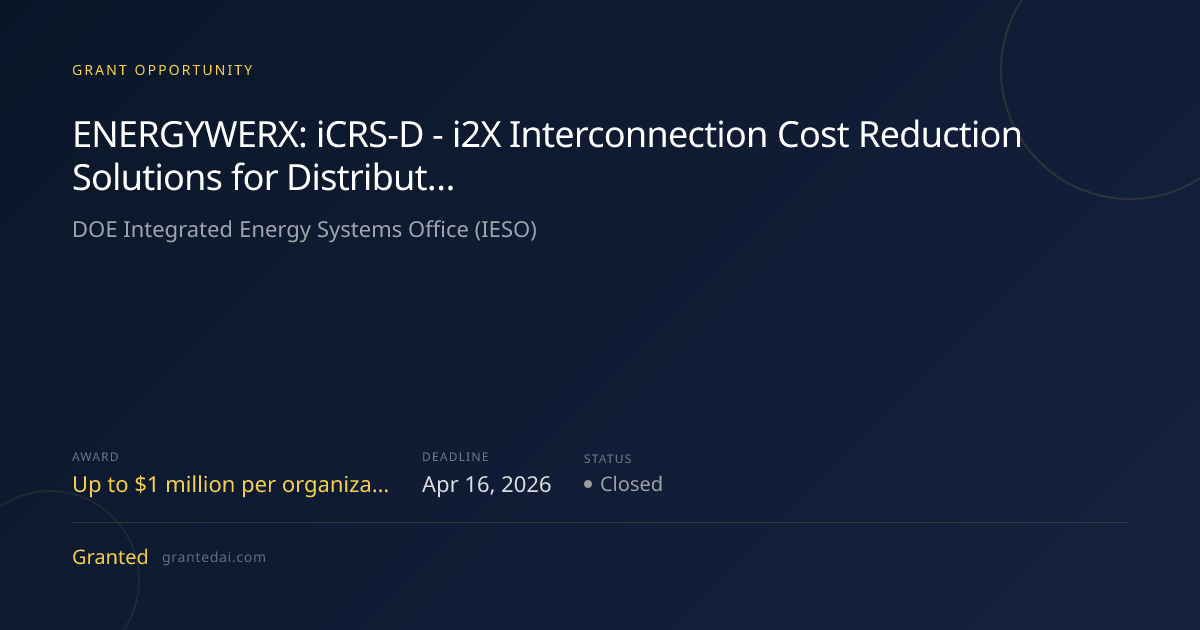 ENERGYWERX: iCRS-D - i2X Interconnection Cost Reduction Solutions for ...