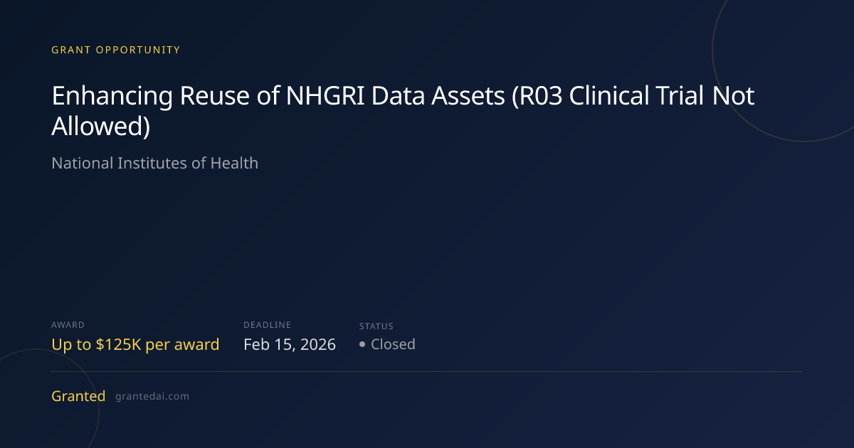 Enhancing Reuse of NHGRI Data Assets (R03 Clinical Trial Not Allowed ...