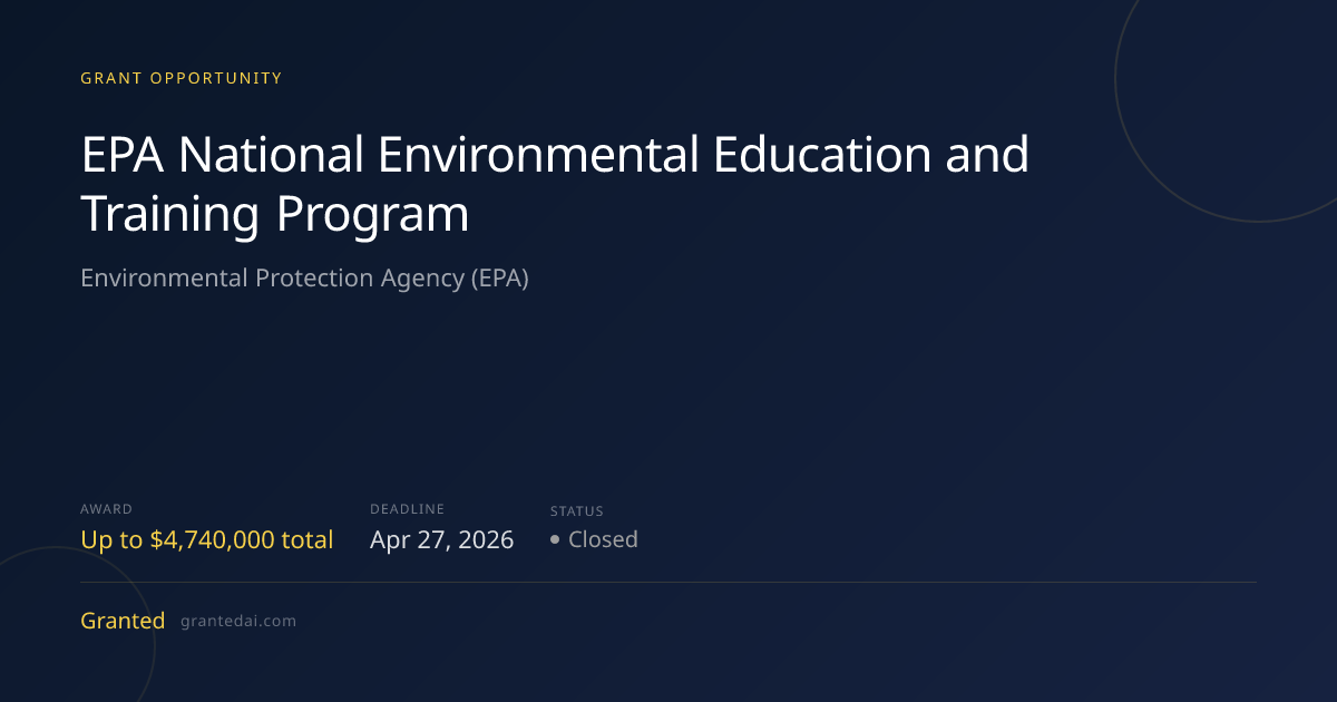 EPA National Environmental Education and Training Program (2026 ...