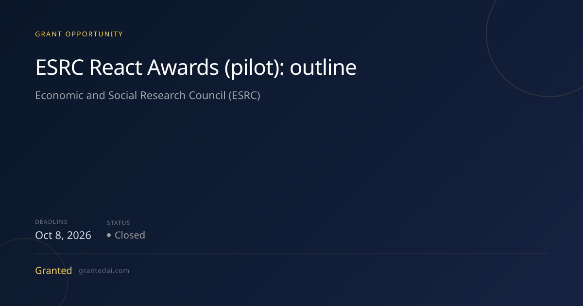 ESRC React Awards (pilot): outline (2026) | Granted AI