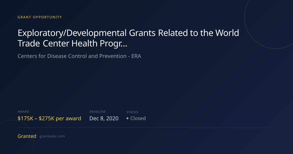 Exploratory/Developmental Grants Related to the World Trade Center ...