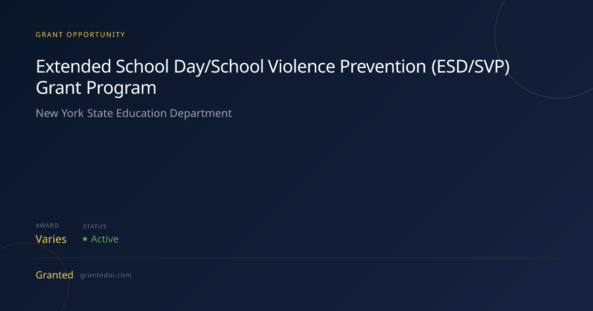 Extended School Day/School Violence Prevention (ESD/SVP) Grant Program ...