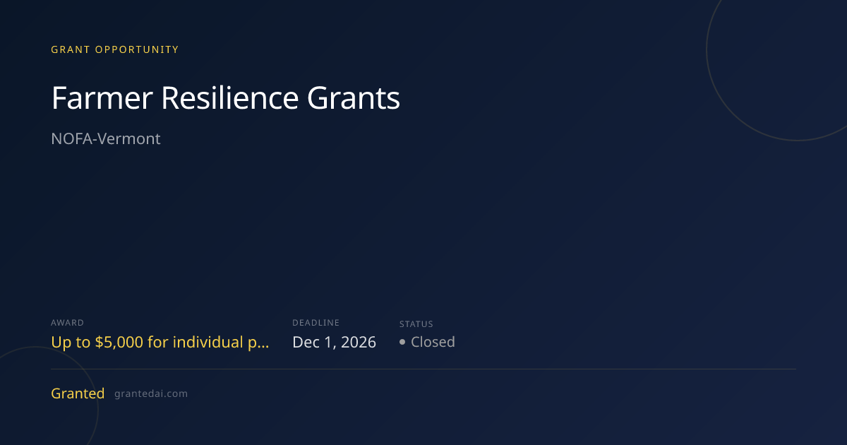 Farmer Resilience Grants (2026) | Granted AI