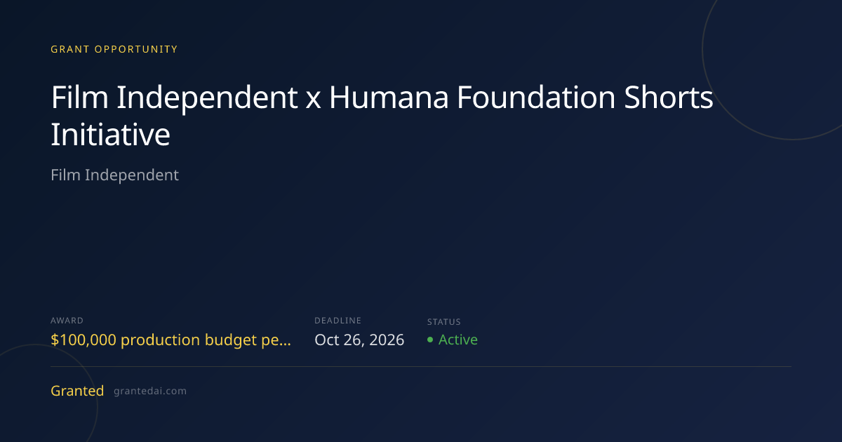 Film Independent x Humana Foundation Shorts Initiative (2026) | Granted AI