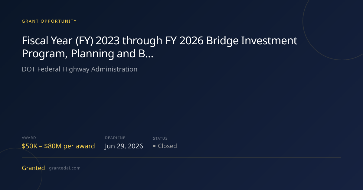 Fiscal Year (FY) 2023 through FY 2026 Bridge Investment Program ...