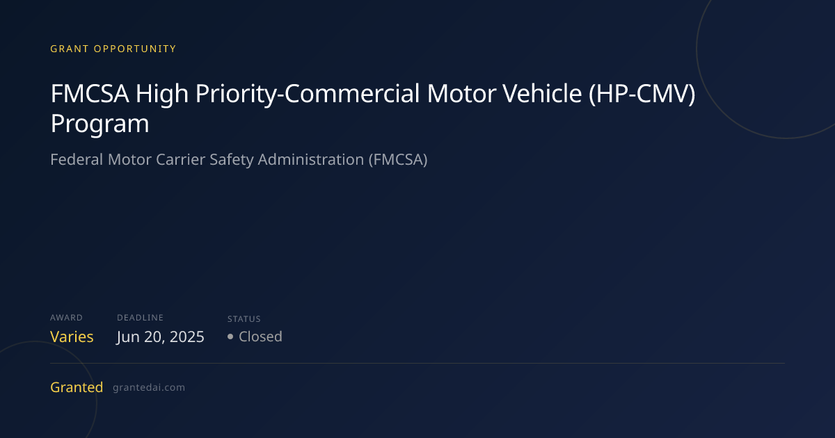 FMCSA High Priority Commercial Motor Vehicle (HP-CMV) Program (2026 ...