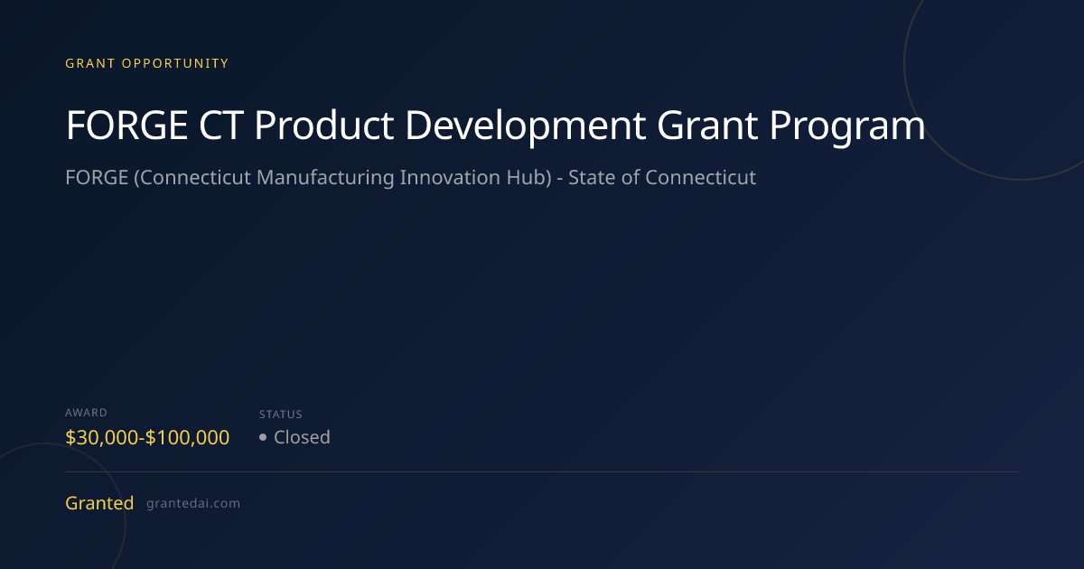 FORGE CT Product Development Grant Program (2026) | Granted AI