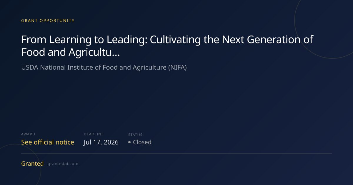 From Learning to Leading: Cultivating the Next Generation of Food and ...