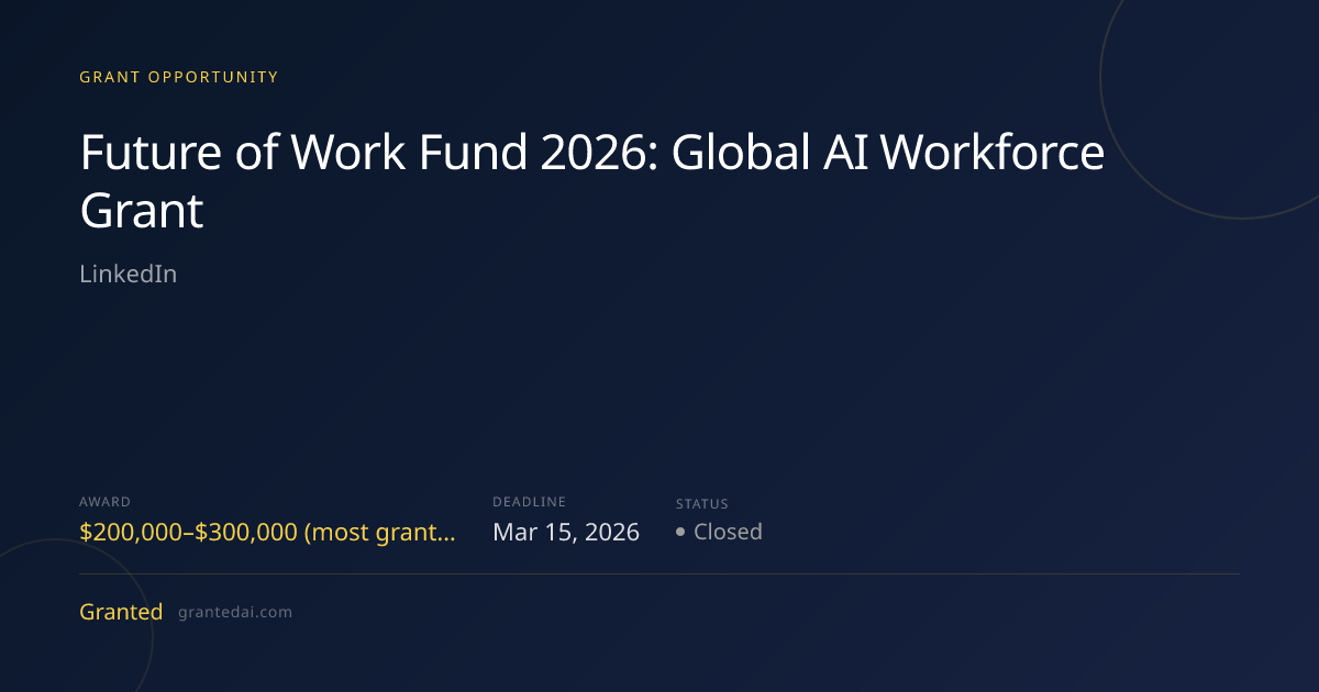 Future of Work Fund 2026: Global AI Workforce Grant (2026) | Granted AI