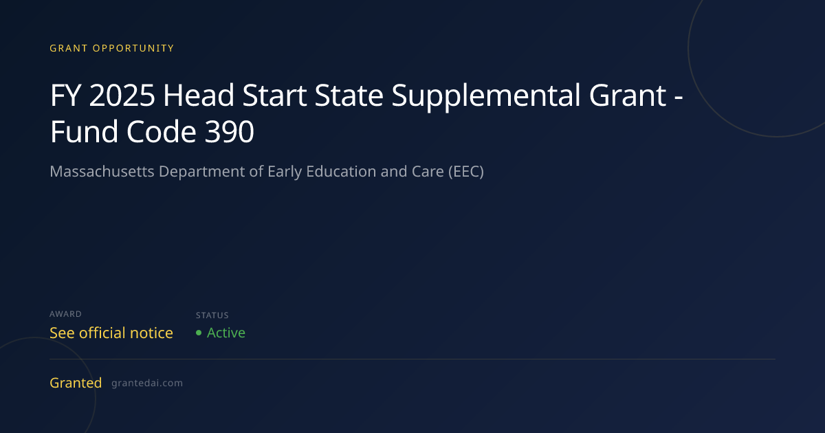 FY 2025 Head Start State Supplemental Grant - Fund Code 390 (2026 ...