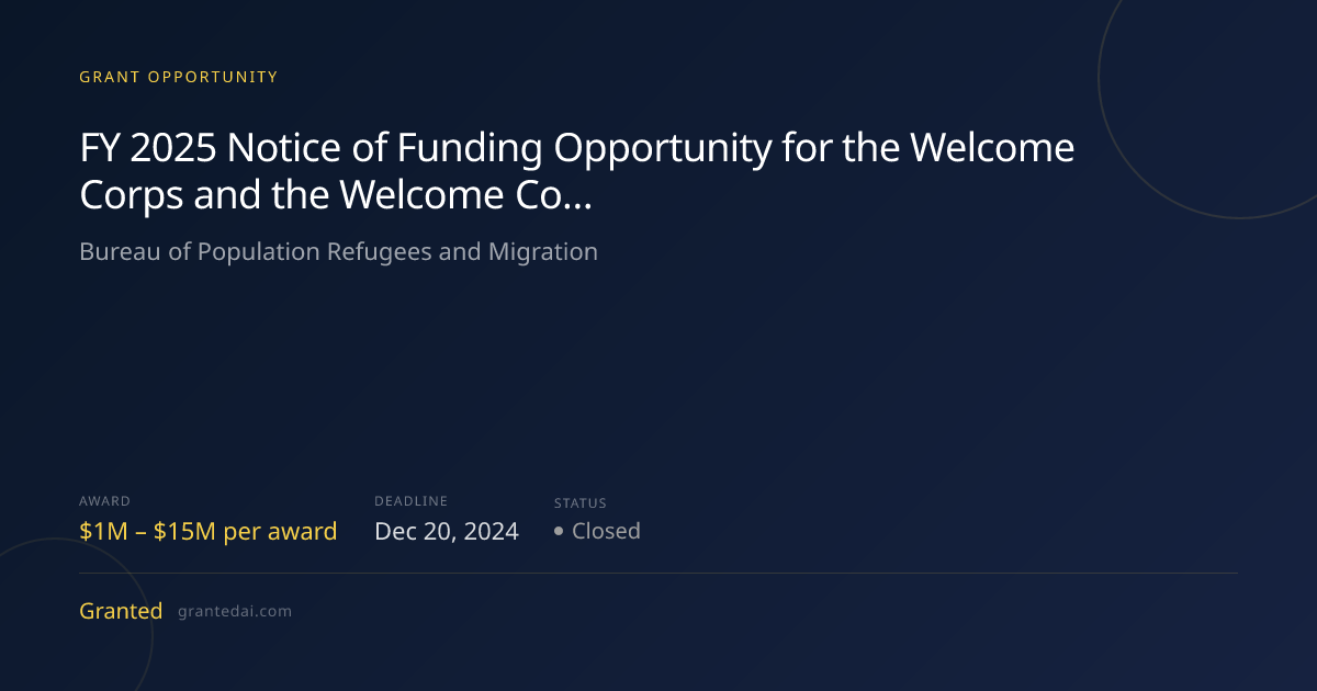 FY 2025 Notice of Funding Opportunity for the Welcome Corps and the ...