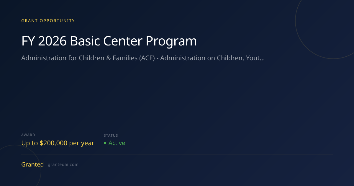 FY 2026 Basic Center Program (2026) | Granted AI