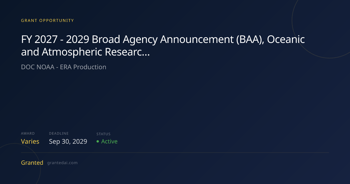FY 2027 - 2029 Broad Agency Announcement (BAA), Oceanic and Atmospheric ...