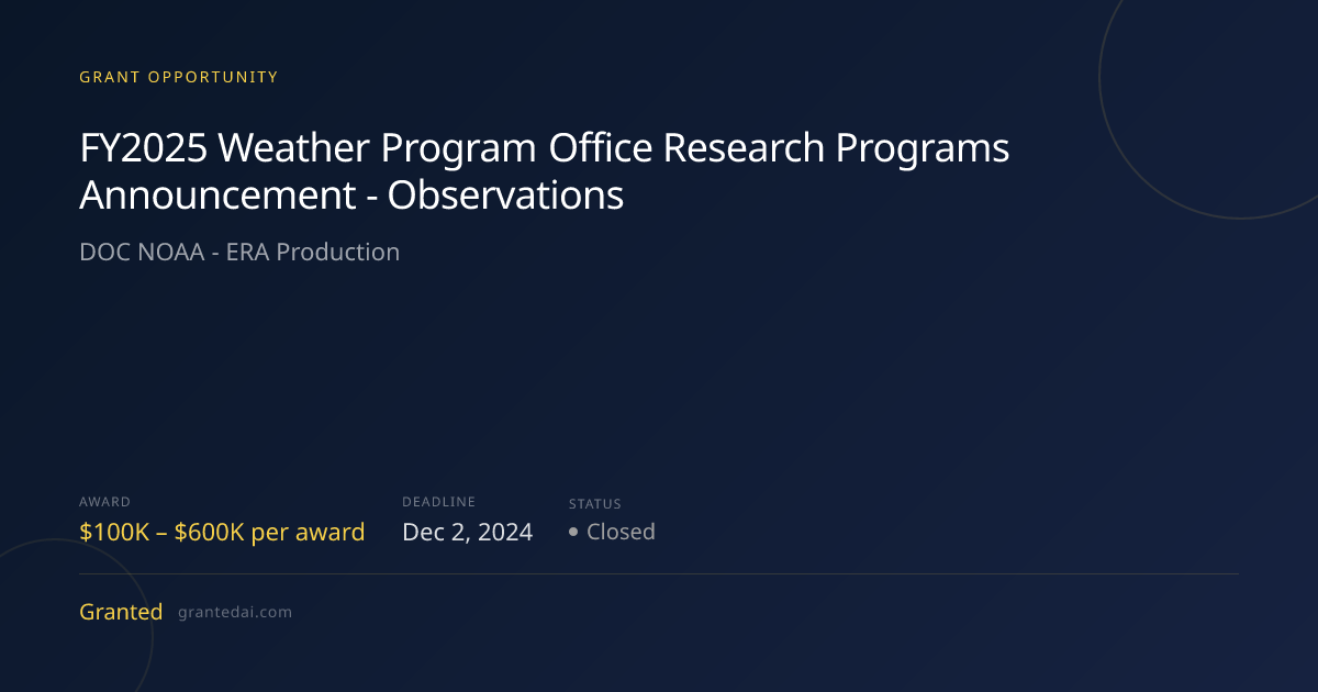 FY2025 Weather Program Office Research Programs Announcement ...