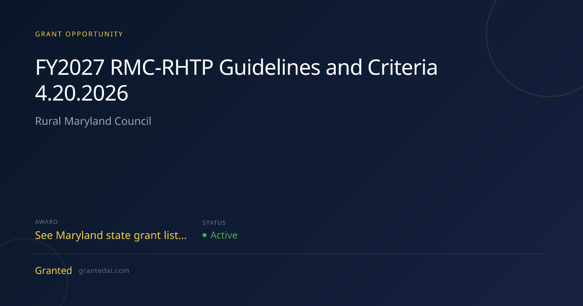 FY2027 RMC-RHTP Guidelines and Criteria 4.20.2026 (2026) | Granted AI