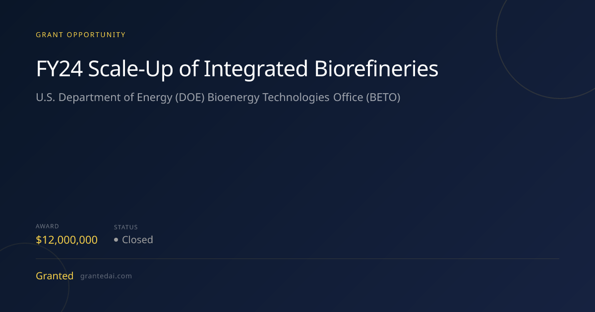 FY24 Scale-Up of Integrated Biorefineries (2026) | Granted AI