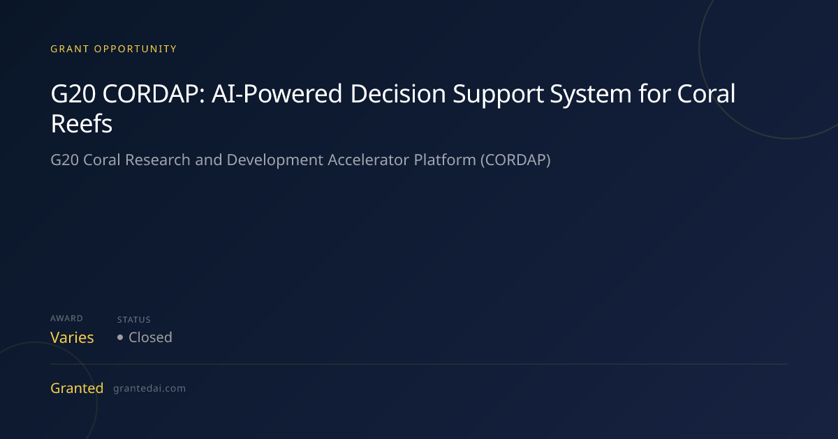G20 CORDAP: AI-Powered Decision Support System for Coral Reefs (2026 ...