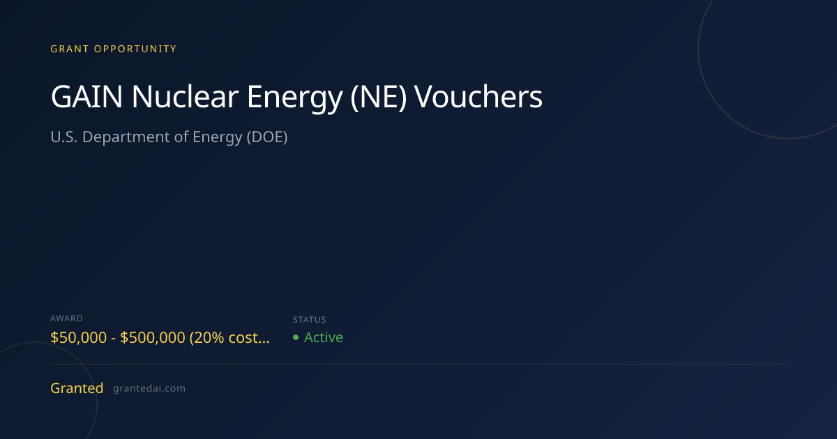 GAIN Nuclear Energy (NE) Vouchers (2026) | Granted AI