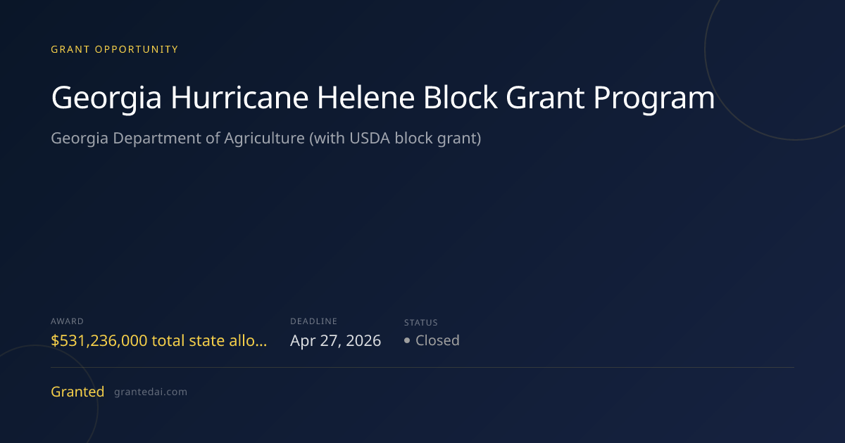 Georgia Hurricane Helene Block Grant Program (2026) | Granted AI