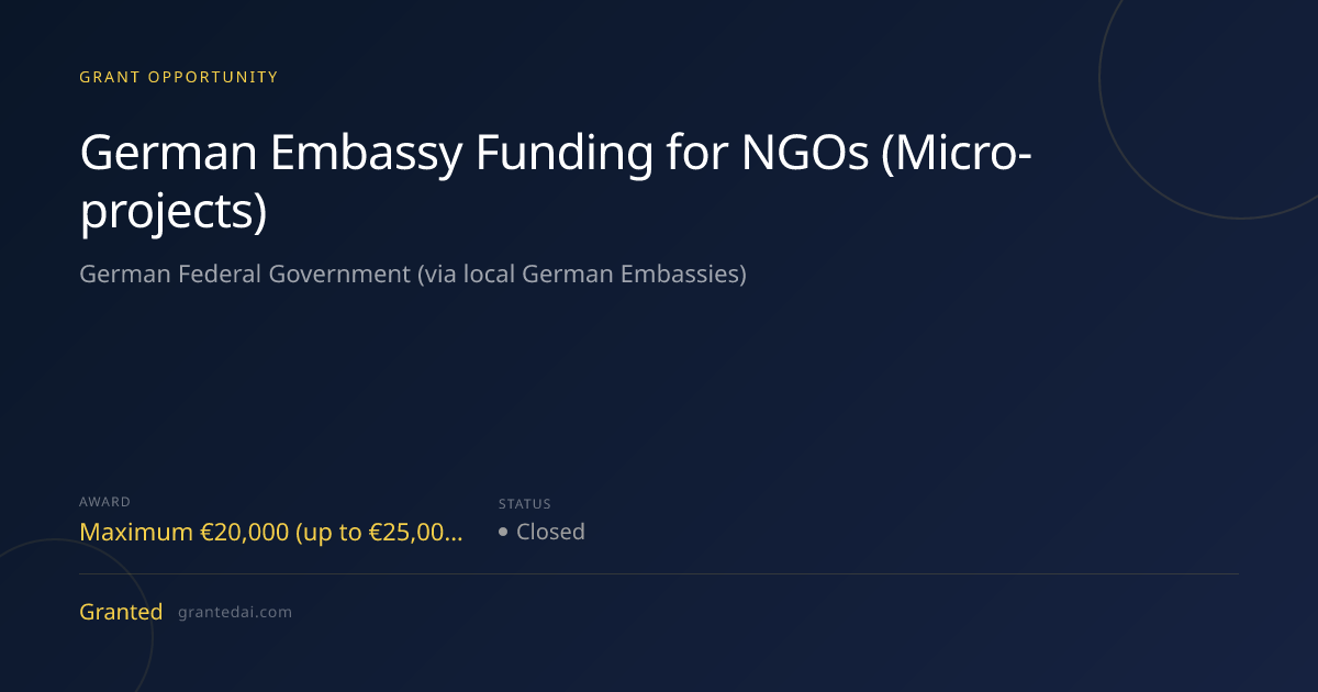 German Embassy Funding for NGOs (Micro-projects) (2026) | Granted AI