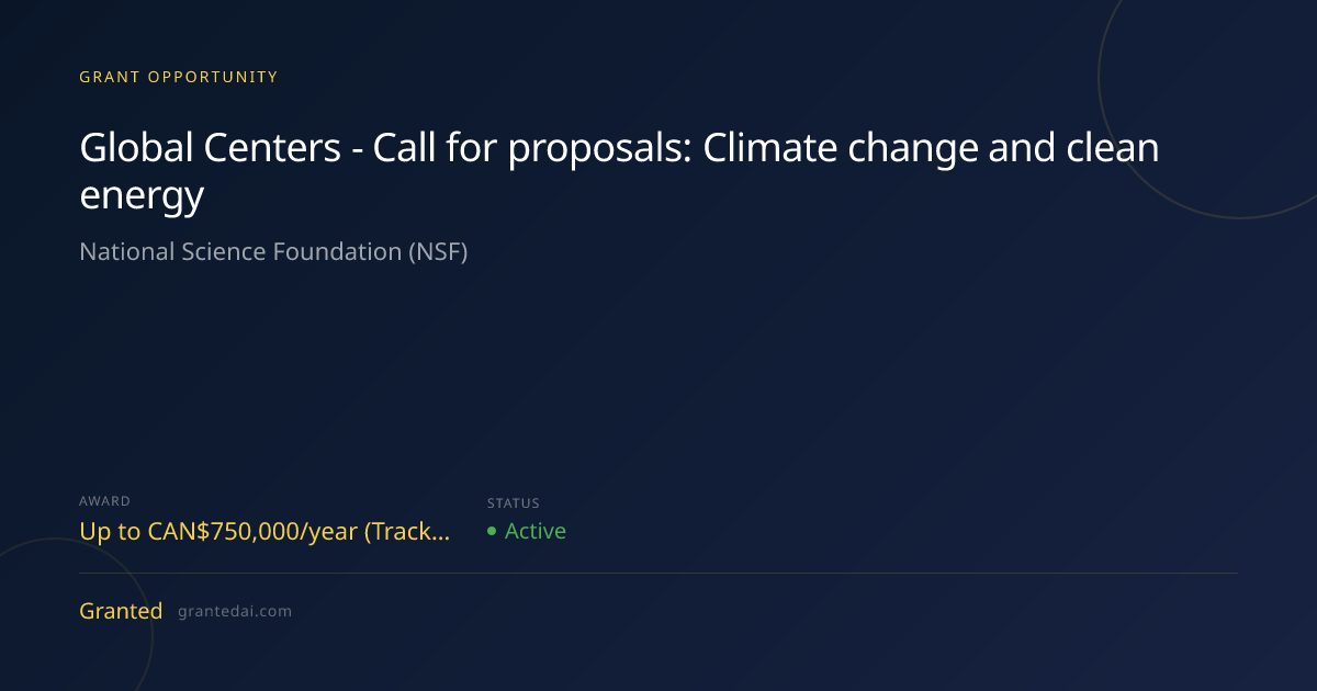 Global Centers - Call for proposals: Climate change and clean energy (2026) | Granted AI