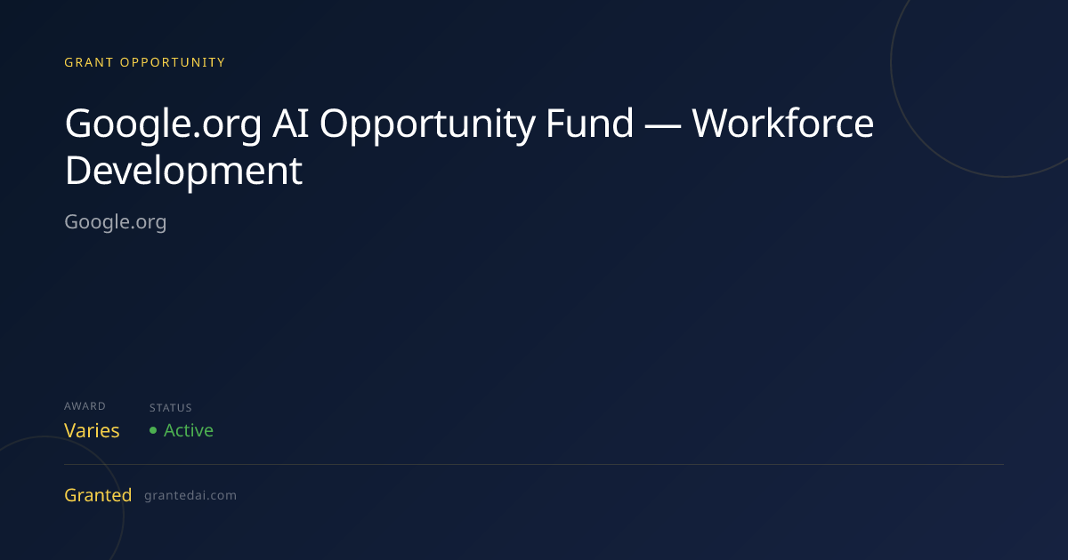Google.org AI Opportunity Fund — Workforce Development (2026) | Granted AI