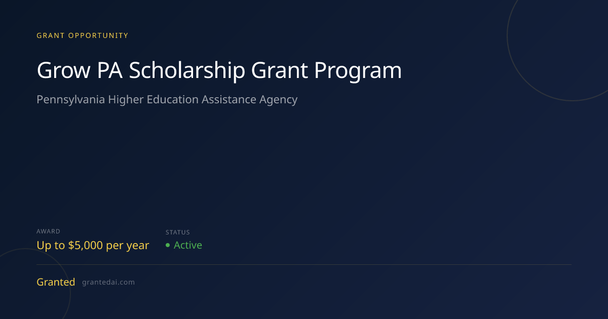 Grow PA Scholarship Grant Program (2026) | Granted AI