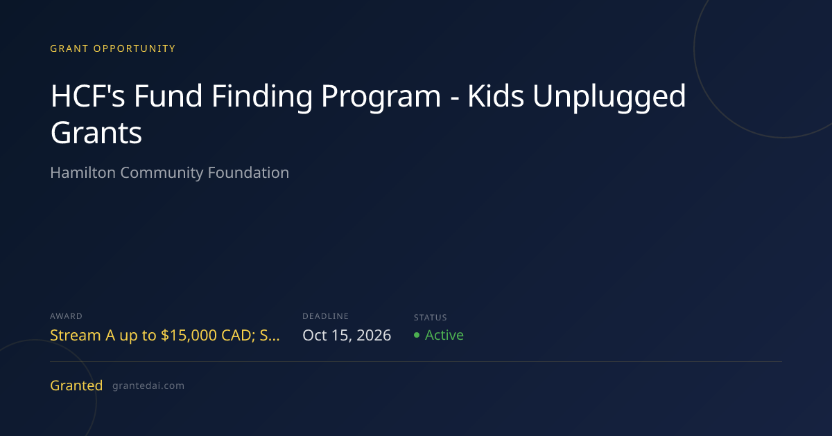 HCF's Fund Finding Program - Kids Unplugged Grants (2026) | Granted AI