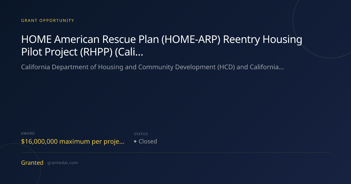 HOME American Rescue Plan (HOME-ARP) Reentry Housing Pilot Project ...