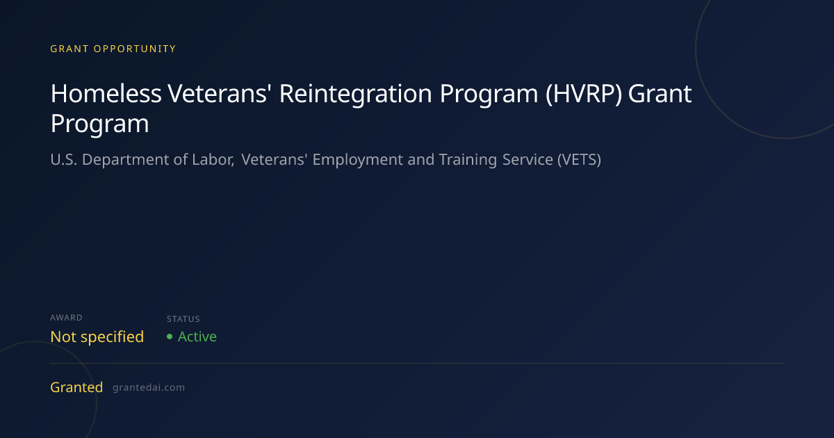 Homeless Veterans' Reintegration Program (HVRP) Grant Program (2026 ...