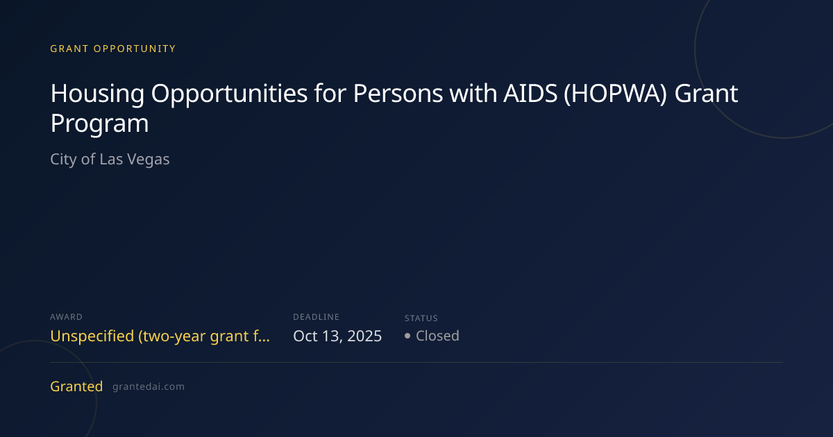 Housing Opportunities for Persons with AIDS (HOPWA) Grant Program (2026 ...