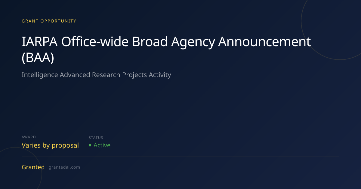 IARPA Office-wide Broad Agency Announcement (BAA) (2026) | Granted AI