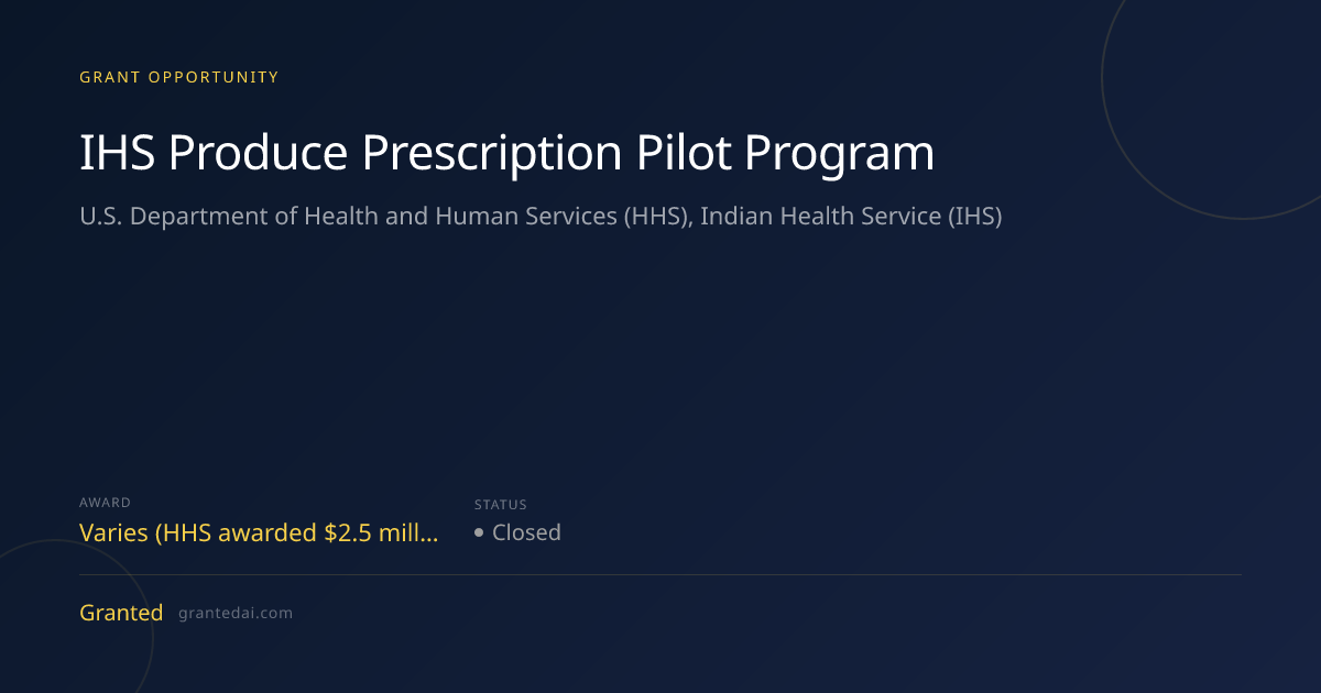 IHS Produce Prescription Pilot Program (2026) | Granted AI